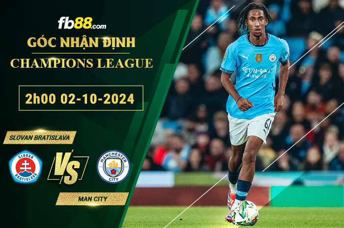 Fb88 soi kèo trận đấu Slovan Bratislava vs Man City
