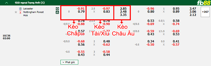 Fb88 bảng kèo trận đấu Leicester vs Nottingham Forest