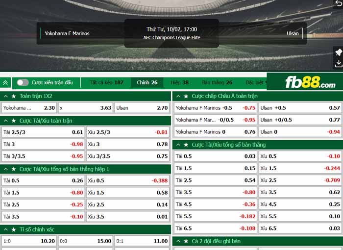fb88-chi tiết kèo trận đấu Yokohama F. Marinos vs Ulsan