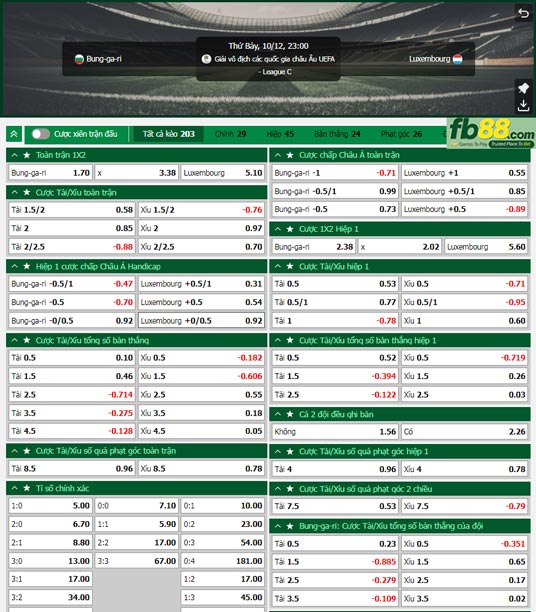Fb88 tỷ lệ kèo trận đấu Bulgaria vs Luxembourg
