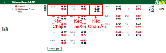 Fb88 bảng kèo trận đấu Arsenal vs Nottingham