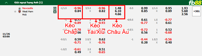 Fb88 bảng kèo trận đấu Newcastle vs West Ham