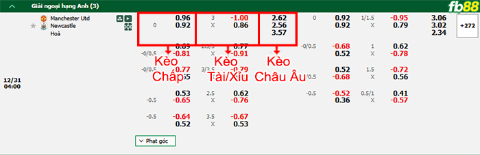 Fb88 bảng kèo trận đấu Man Utd vs Newcastle