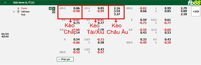 Fb88 bảng kèo trận đấu Como vs Udinese