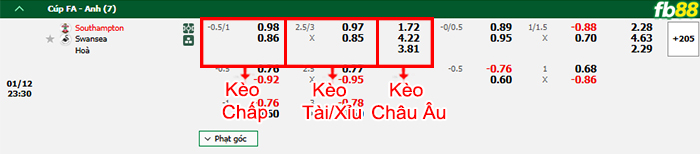 Fb88 bảng kèo trận đấu Southampton vs Swansea