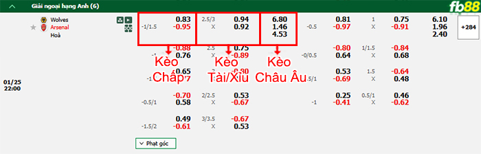 Fb88 bảng kèo trận đấu Wolves vs Arsenal