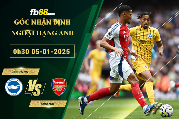 Fb88 bảng kèo trận đấu Brighton vs Arsenal