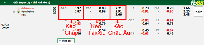 Fb88 bảng kèo trận đấu Galatasaray vs Fenerbahce