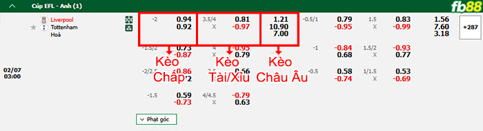 Fb88 bảng kèo trận đấu Liverpool vs Tottenham