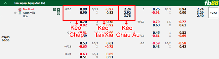 Fb88 bảng kèo trận đấu Brentford vs Aston Villa