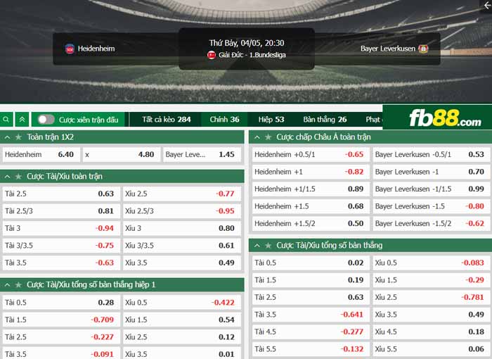 fb88-chi tiết kèo trận đấu Heidenheim vs Leverkusen