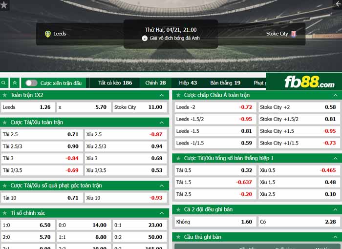 fb88-chi tiết kèo trận đấu Leeds vs Stoke