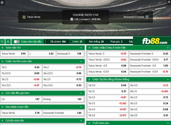 fb88-chi tiết kèo trận đấu Tokyo Verdy vs Kawasaki Frontale