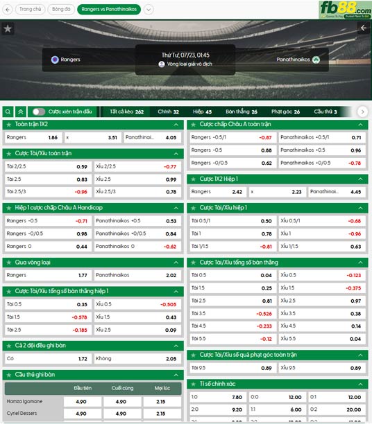 fb88-ty-le-tran-dau-Rangers-vs-Panathinaikos-23-07-2025