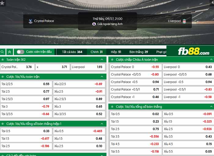 fb88-bảng kèo trận đấu Crystal Palace vs Liverpool