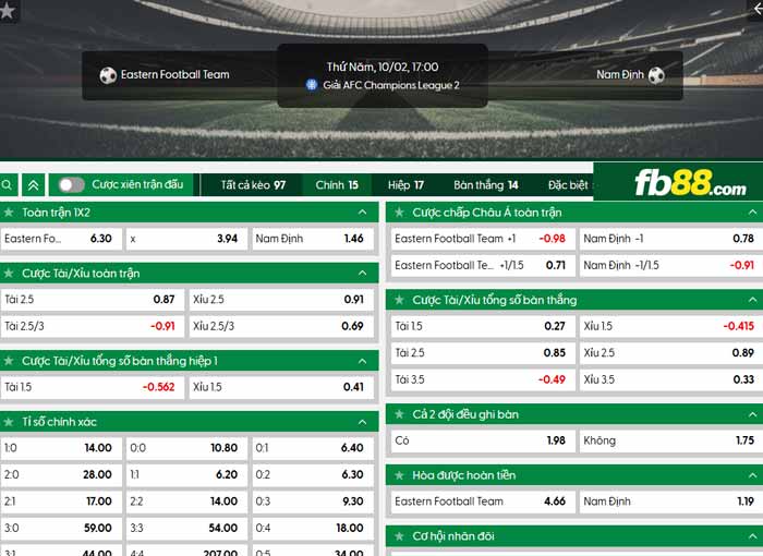 fb88-chi tiết kèo trận đấu Eastern Sports vs Nam Dinh