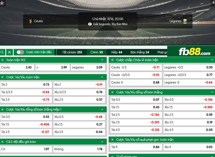 fb88-chi tiết kèo trận đấu Ceuta vs Leganes