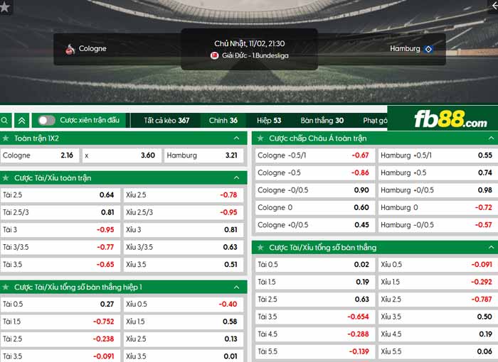 fb88-chi tiết kèo trận đấu Koln vs Hamburger