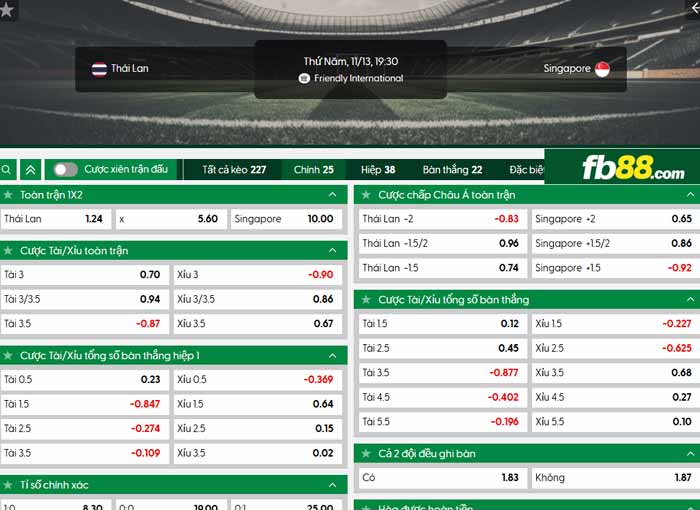 fb88-chi tiết kèo trận đấu Thái Lan vs Singapore
