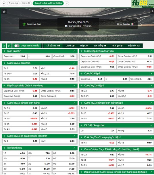 fb88-thong-so-tran-dau-Deportivo-Cali-vs-Once-Caldas-13-11-2025