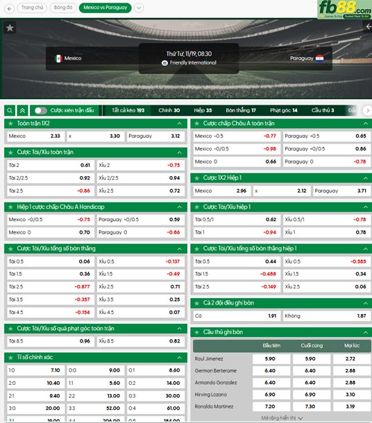 fb88-ty-le-tran-dau-Mexico-vs-Paraguay-19-11-2025