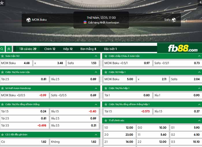 fb88-chi tiết kèo trận đấu MOIK Baku vs Safa Baku