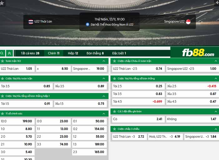 fb88-bảng kèo trận đấu U22 Thái Lan vs U22 Singapore