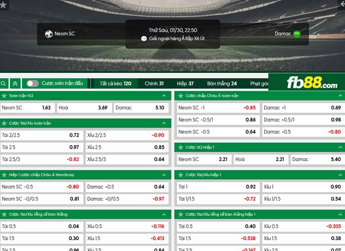 fb88-chi tiết kèo trận đấu Neom Sports vs Damac