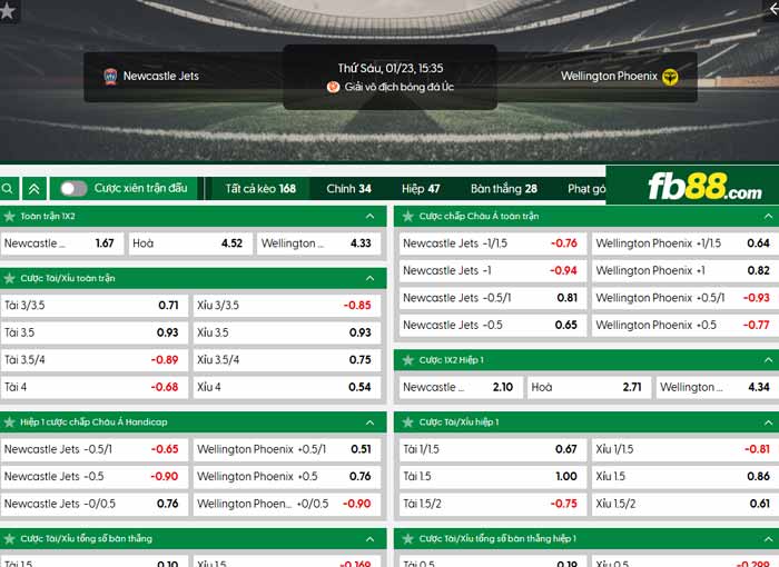 fb88-chi tiết kèo trận đấu Newcastle Jets vs Wellington Phoenix