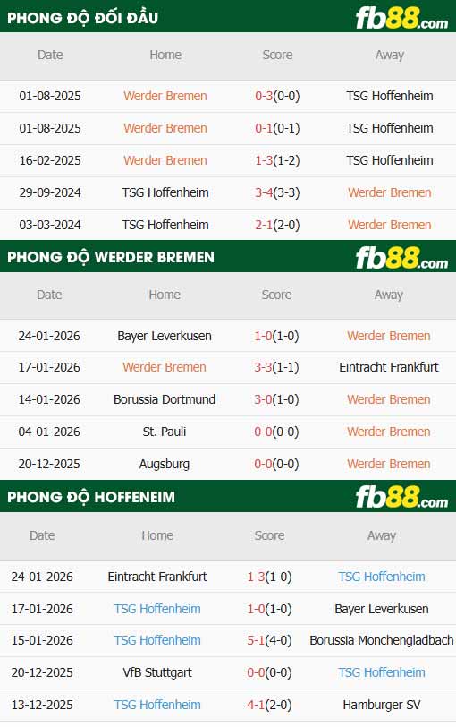 fb88-thông số trận đấu Bremen vs Hoffenheim