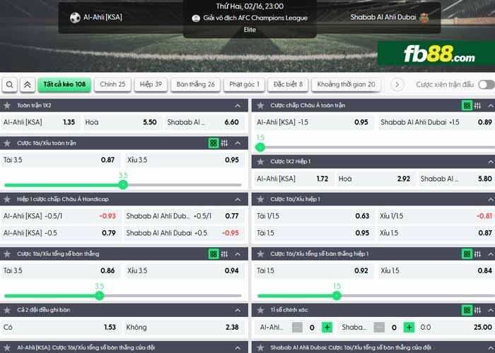 fb88-chi tiết kèo trận đấu Al Ahli vs Shabab Al Ahli