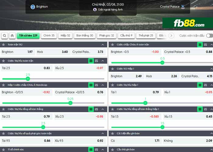 fb88-chi tiết kèo trận đấu Brighton vs Crystal Palace