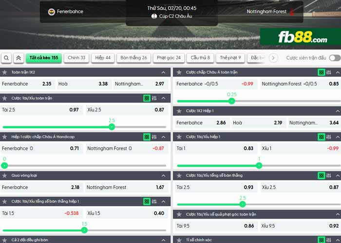 fb88-chi tiết kèo trận đấu Fenerbahce vs Nottingham