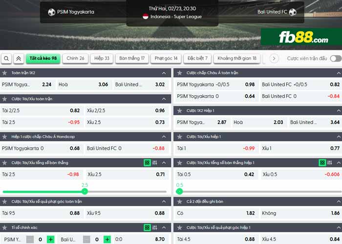 fb88-chi tiết kèo trận đấu PSIM Yogyakarta vs Bali