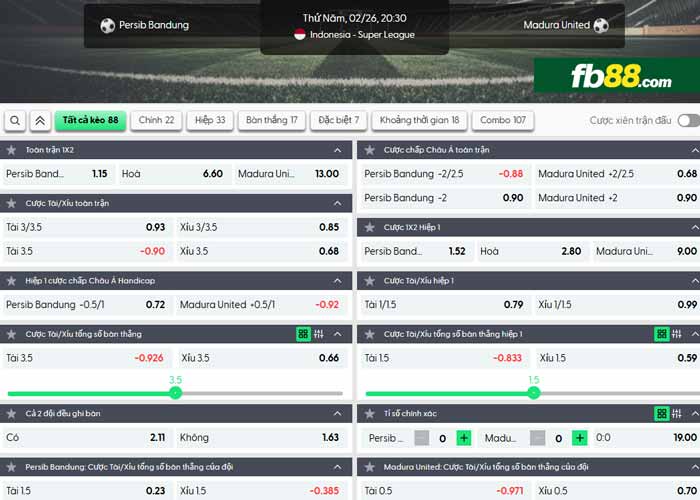 fb88-chi tiết kèo trận đấu Persib Bandung vs Madura