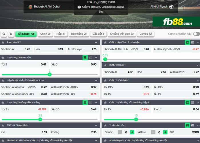 fb88-chi tiết kèo trận đấu Shabab Al Ahli vs Al Hilal