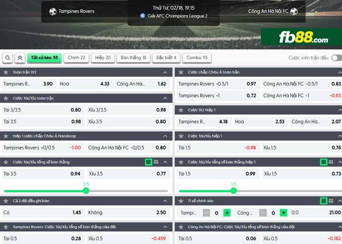 fb88-chi tiết kèo trận đấu Tampines vs Công an Hà Nội