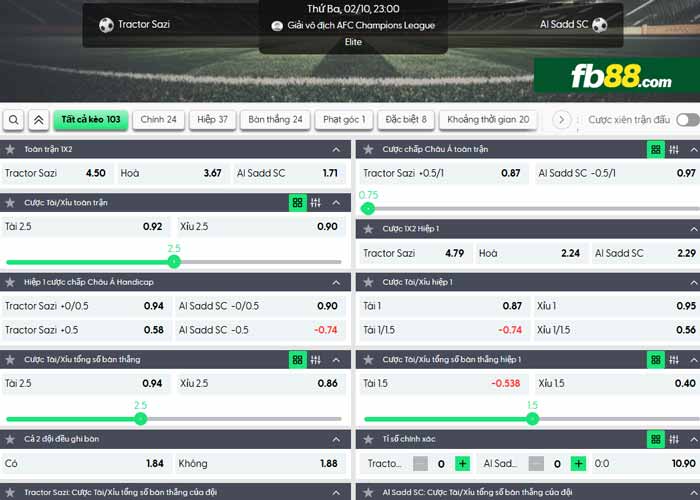 fb88-chi tiết kèo trận đấu Tractor vs Al Sadd