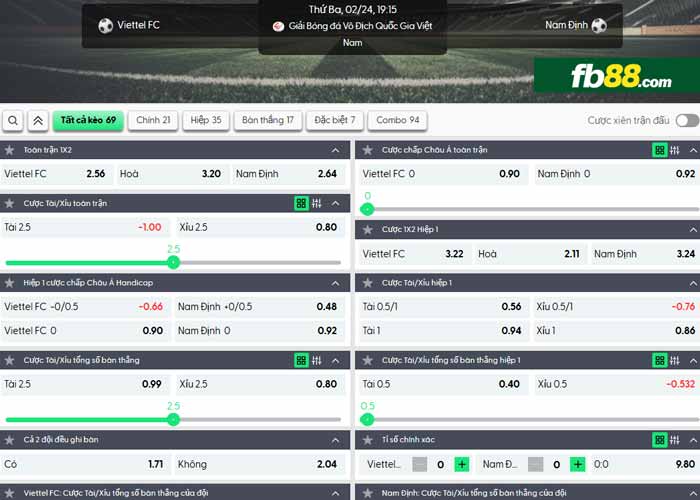 fb88-chi tiết kèo trận đấu Viettel vs Nam Định