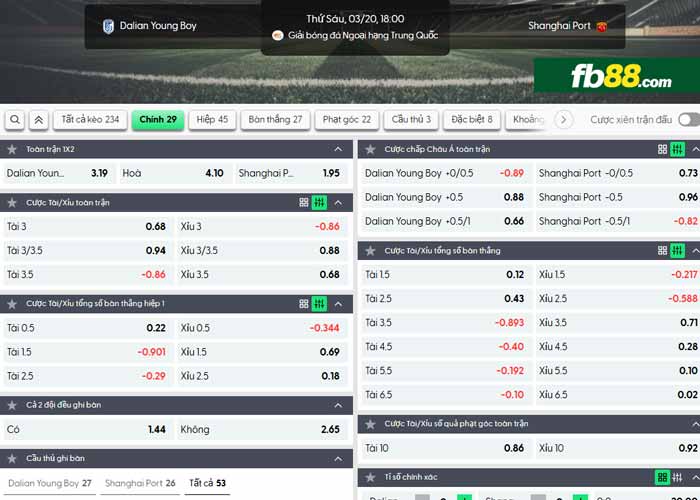 fb88-chi tiết kèo trận đấu Dalian Yingbo vs Shanghai Port