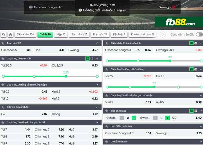 fb88-chi tiết kèo trận đấu Gimcheon Sangmu vs Gwangju