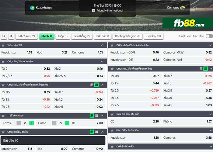 fb88-chi tiết kèo trận đấu Kazakhstan vs Comoros