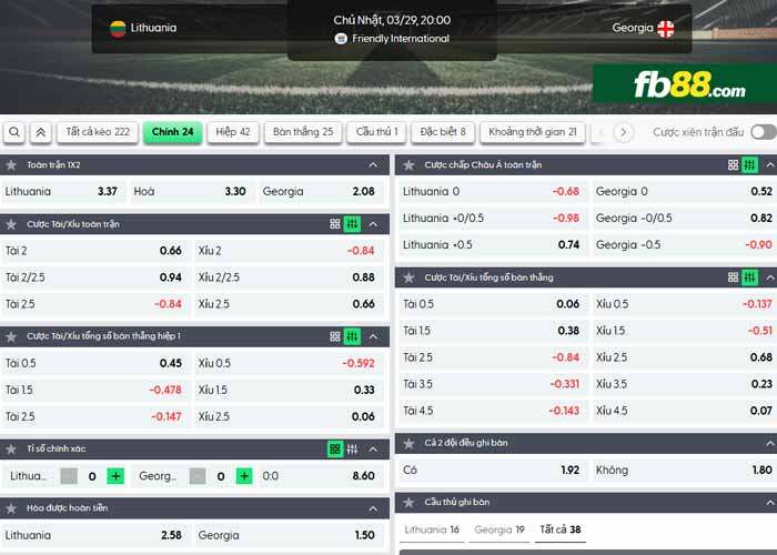 fb88-chi tiết kèo trận đấu Lithuania vs Georgia