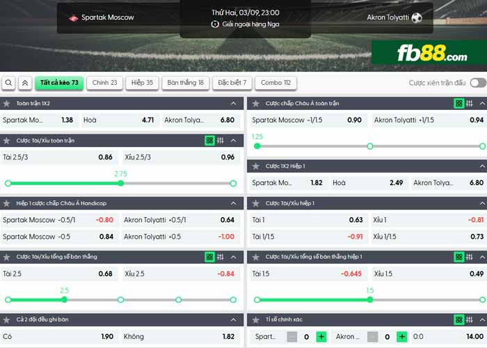 fb88-bảng kèo trận đấu Spartak Moscow vs Akron Tolyatti