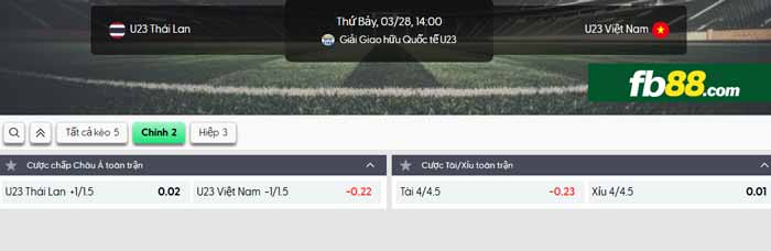 fb88-chi tiết kèo trận đấu U23 Thái Lan vs U23 Việt Nam