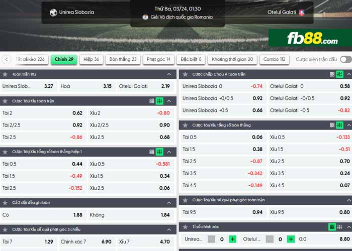 fb88-chi tiết kèo trận đấu Unirea Slobozia vs Otelul Galati