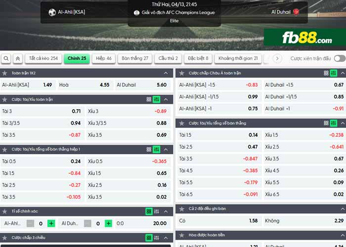 fb88-chi tiết kèo trận đấu Al Ahli vs Al Duhail