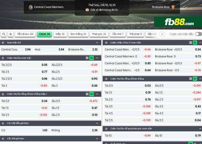 fb88-chi tiết kèo trận đấu Central Coast vs Brisbane Roar