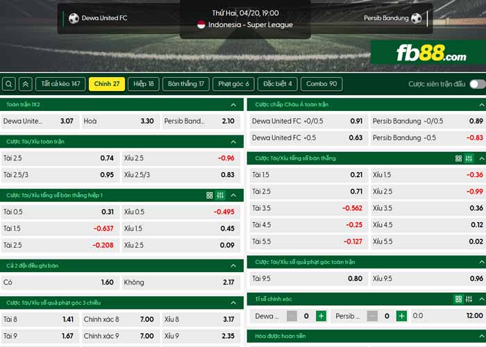 fb88-chi tiết kèo trận đấu Dewa vs Persib Bandung