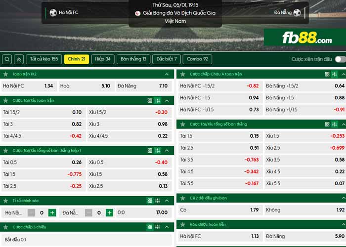 fb88-chi tiết kèo trận đấu Hà Nội vs SHB Đà Nẵng